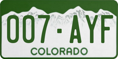 CO license plate 007AYF