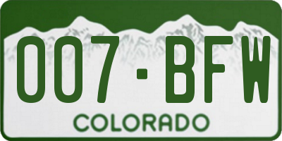 CO license plate 007BFW