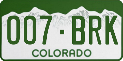 CO license plate 007BRK