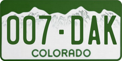 CO license plate 007DAK