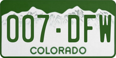 CO license plate 007DFW