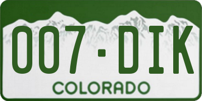 CO license plate 007DIK