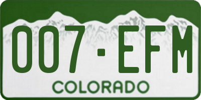 CO license plate 007EFM