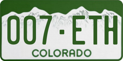 CO license plate 007ETH