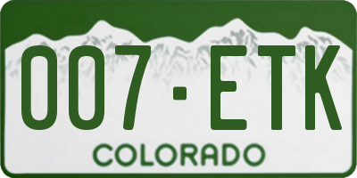 CO license plate 007ETK