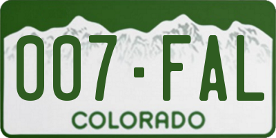 CO license plate 007FAL
