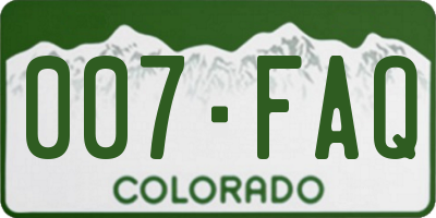 CO license plate 007FAQ