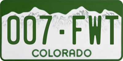 CO license plate 007FWT