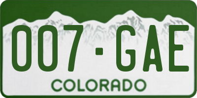 CO license plate 007GAE