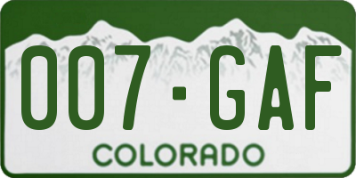 CO license plate 007GAF