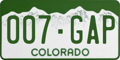 CO license plate 007GAP