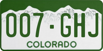 CO license plate 007GHJ