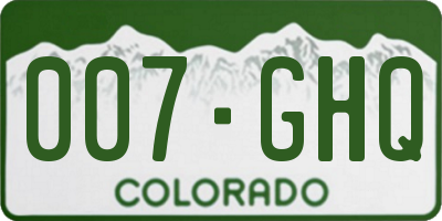 CO license plate 007GHQ