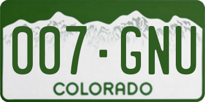 CO license plate 007GNU