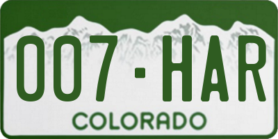 CO license plate 007HAR