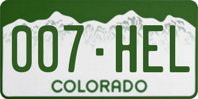 CO license plate 007HEL