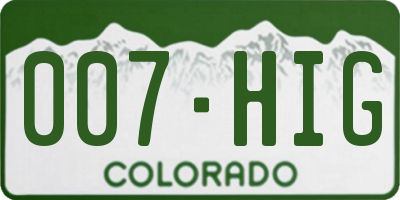 CO license plate 007HIG
