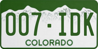 CO license plate 007IDK