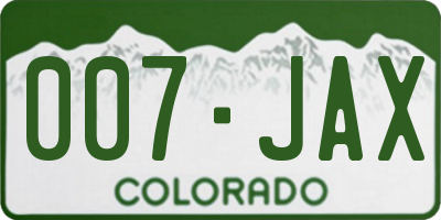 CO license plate 007JAX