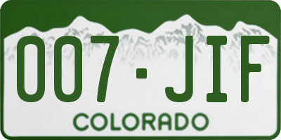 CO license plate 007JIF