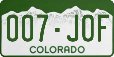 CO license plate 007JOF
