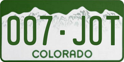 CO license plate 007JOT