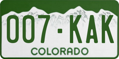 CO license plate 007KAK