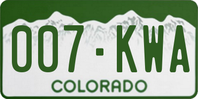 CO license plate 007KWA