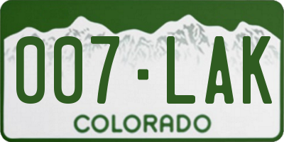 CO license plate 007LAK