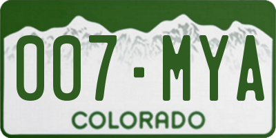 CO license plate 007MYA