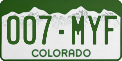 CO license plate 007MYF