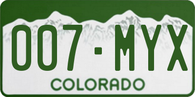 CO license plate 007MYX