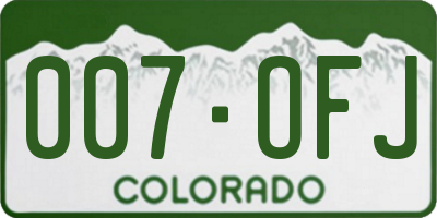 CO license plate 007OFJ