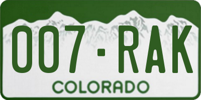 CO license plate 007RAK