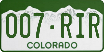 CO license plate 007RIR