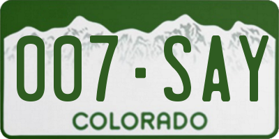 CO license plate 007SAY