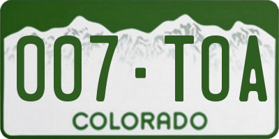 CO license plate 007TOA