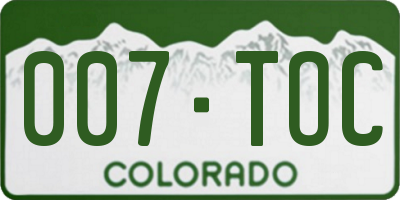 CO license plate 007TOC