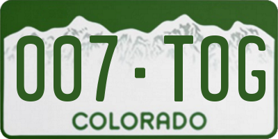 CO license plate 007TOG