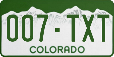 CO license plate 007TXT