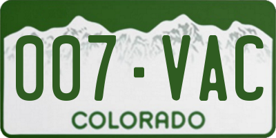 CO license plate 007VAC