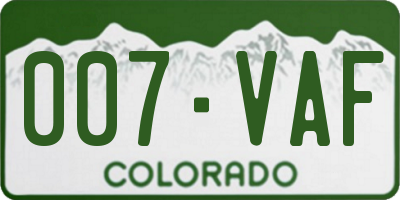 CO license plate 007VAF