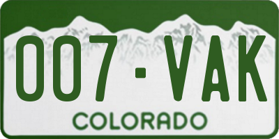 CO license plate 007VAK