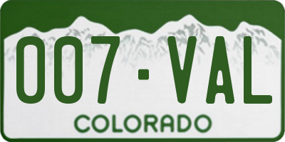 CO license plate 007VAL