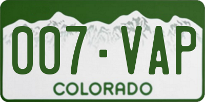 CO license plate 007VAP