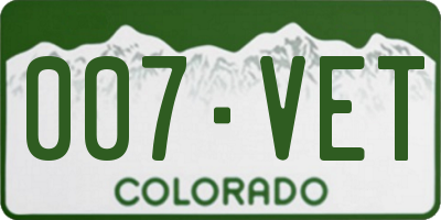 CO license plate 007VET