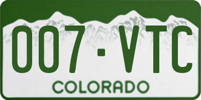 CO license plate 007VTC
