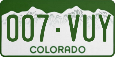 CO license plate 007VUY