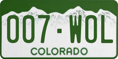 CO license plate 007WOL