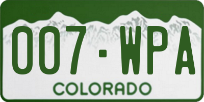 CO license plate 007WPA